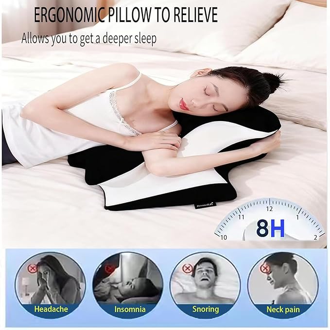 Bed Rest Reading Pillow，Chin and Back Support Pillow，Headboard Wedge Pillow，Ergonomic Memory FoamLying, Reclining, and Prone Sleepers，Sitting up Pillow，Relieve Neck/arm Pain-Black