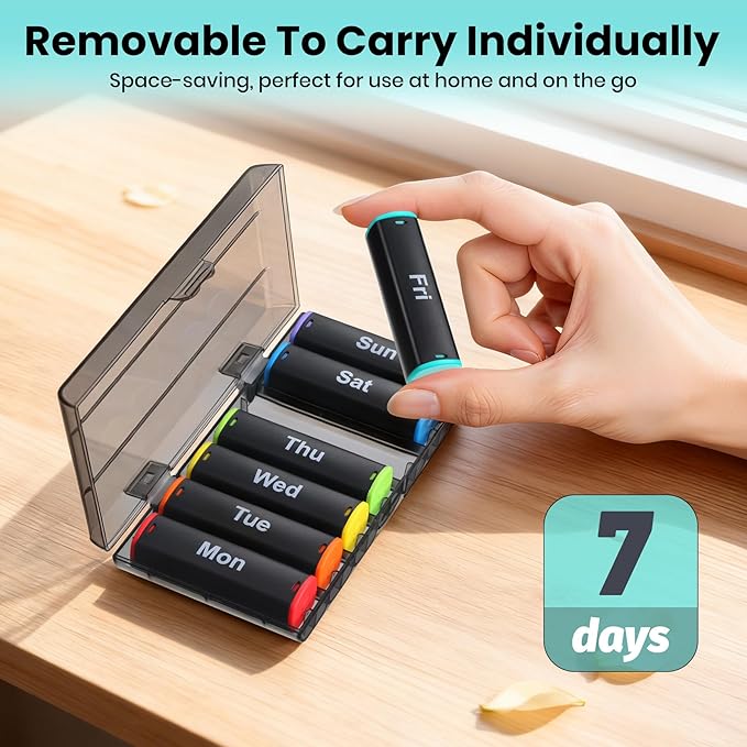 Weekly Pill Organizer 2 Times a Day - 7 Day AM PM Pill Box Large Travel Pill Case, Daily Pill Container Dispenser for Vitamins, Supplements, Fish Oils, Medication Storage Pill Holder, Black