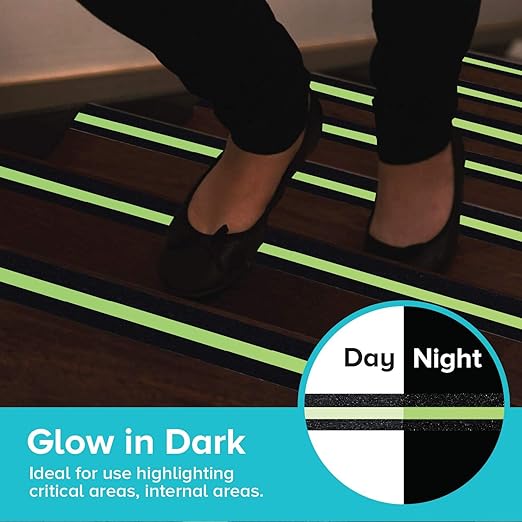 LifeGrip Anti Slip Traction Treads with Glow in Dark Stripe (20-Pack), 2" X 32", Best Grip Tape Grit Non Slip, Outdoor Non Skid Tape, High Traction Friction Abrasive Adhesive for Stairs Step