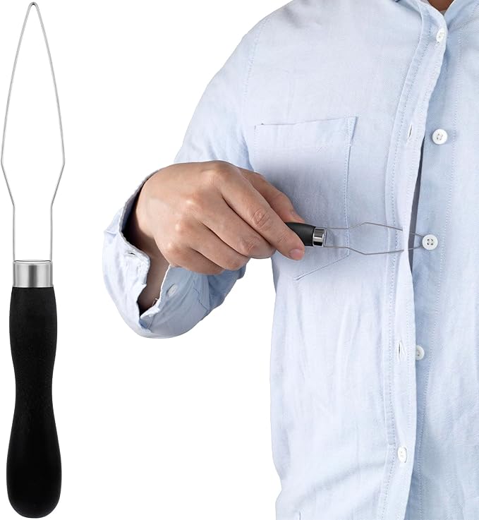 Easy Button Hook, Steel Button Helper Tool for Elderly, Wide Wood Handle Buttons Fastener Device Assist Dressing Aid Tool for Seniors One Hand - 1 Pack, Black