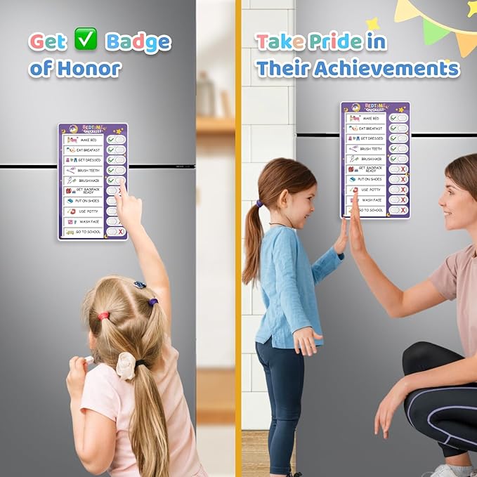 3-in-1 Bedtime/Morning/Daily Routine Chart for Kids, Magnetic Chore Chart, Visual Schedule, Funny Kids To-Do List, ADHD Tools