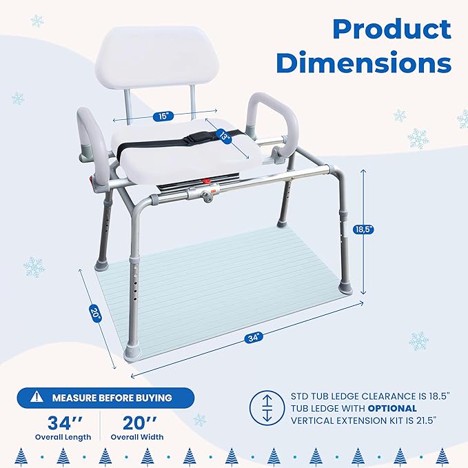 Platinum Health Carousel Sliding Shower Chair Transfer Bench with Swivel Seat (White)