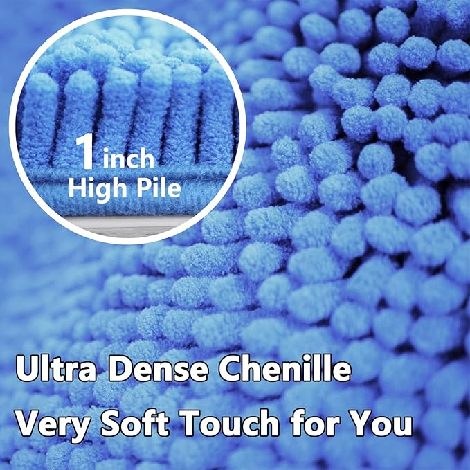 BOANKODU Bathroom Rug Set, 2 Piece U Shape Bath Mat - Absorbent Chenille, Non-Slip, Machine Washable - 32x20 + 20x20 Inch (Snow Cyan)