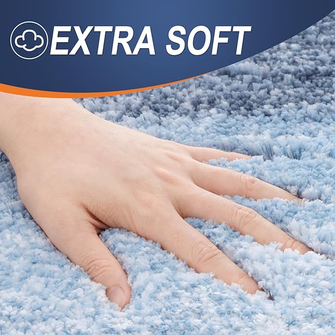 OLANLY Bathroom Rug Mat 24x16, Extra Soft and Absorbent Polyester Bath Rugs, Non-Slip Plush Shaggy Bath Carpet, Machine Wash Dry, Bath Mats for Bathroom Floor, Tub and Shower, Blue