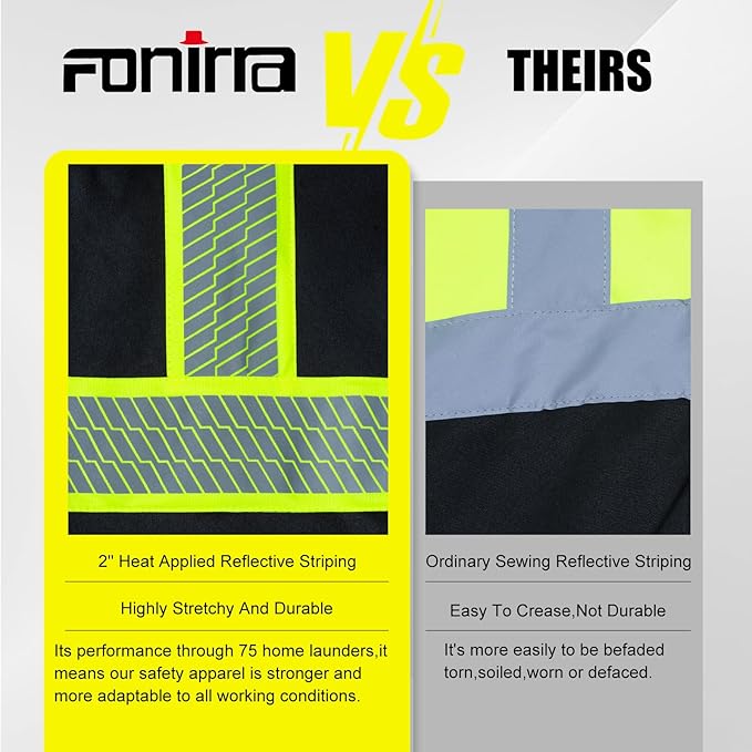 FONIRRA Men's High Visibility Safety ANSI Class 3 Lined Fleece Hoodie Sweatshirt with Black Bottom Jumper Workwear for Men(Black,4XL)