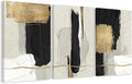 DUWQU 3 Piece Black and Gold Abstract Canvas Wall Art, Modern Black Gold and White Wall Decor, Minimalist Grey Beige Block Art Prints for Living Room Bedroom Office Home Decorations 16×24x3 Inch