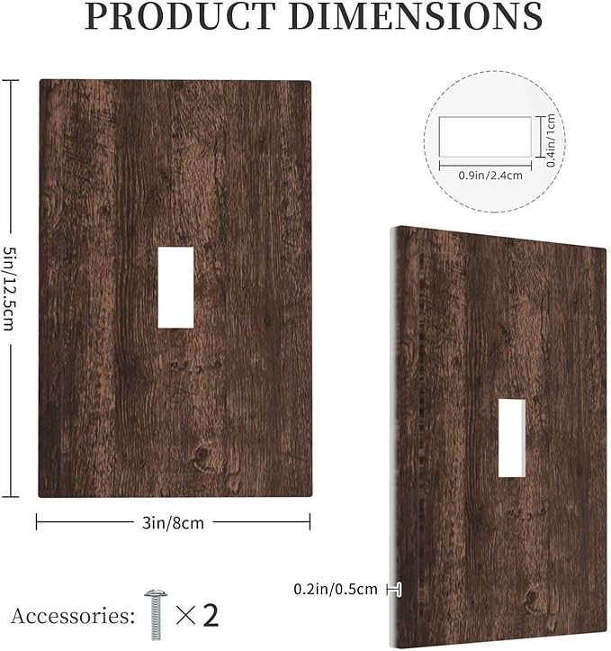 Decorative Light Switch Cover Rustic Dark Brown Wood Grain 1 Gang Single Toggle Device Electrical Faceplate Switchplates Decorator Outlet Wall Plate for Farmhouse Bedroom Decor