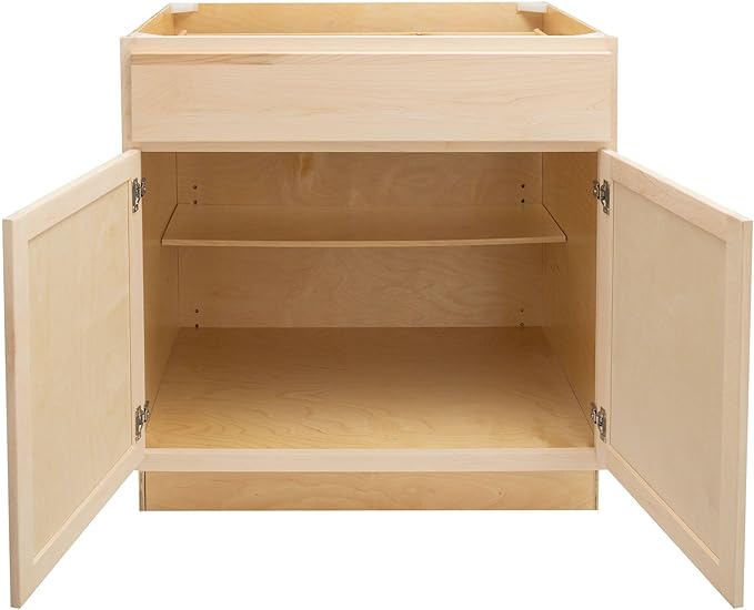 Quicklock RTA (Ready-to-Assemble) | Base Kitchen Cabinets - Shaker Style | Made in America (Raw Maple, 30" Wx34.5 Hx24 D Base)