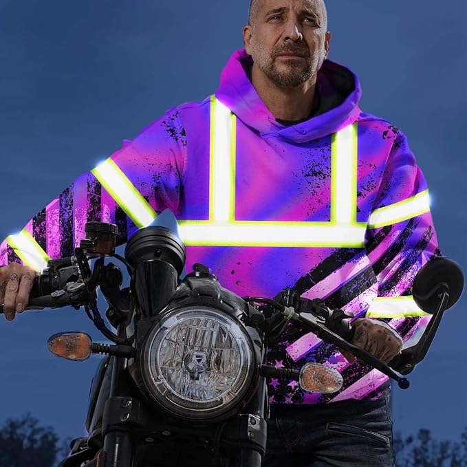 US Flag High Visibility Hoodie for Men Reflective Hoodie Safety Workwear for Worker Runner Patriotic ACC02