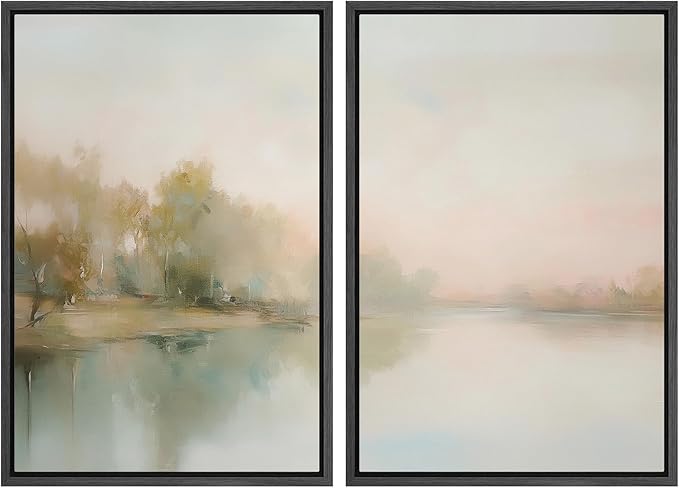 MUDECOR Framed Canvas Print Wall Art Tranquil Reflection Serene River Landscape Illustrations Modern Art Decorative Bohemian Chic for Living Room, Bedroom, Office - 24"x36"x2 Black