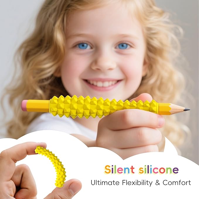 ELETIUO 4-Pack Textured Silicone Pencil Grips–Sensory Fidget Sleeves for Kids& Adults,ADHD &Autism Anxiety Relief,Quiet Classroom&Travel Fidget Tool for Focus,Calm,and Fine Motor Skills