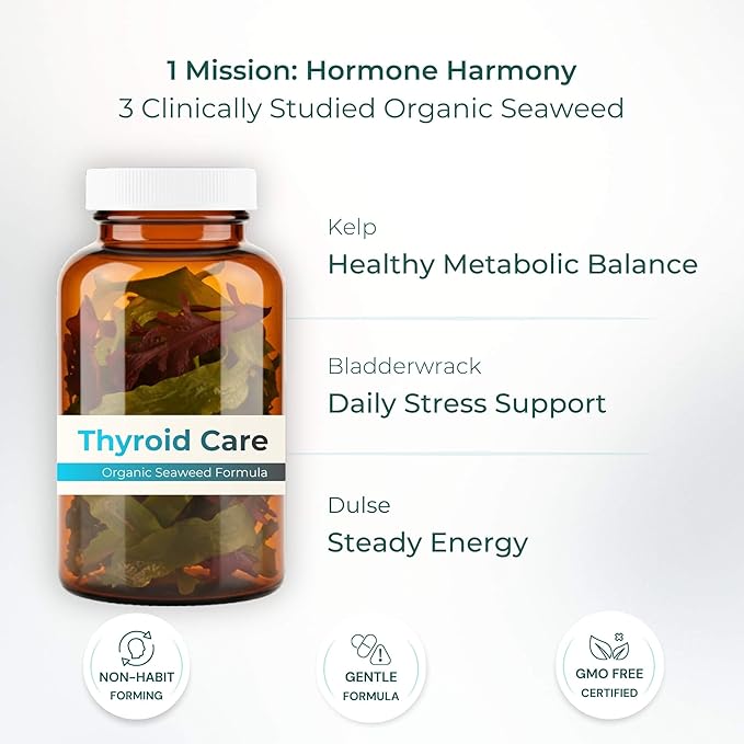 Organic Seaweed Thyroid Support – 210 mcg Natural Iodine from Kelp, Dulse & Bladderwrack – Hypothyroidism, Hormone Balance & Metabolism Aid – 90 Capsules – by Sana Herbal and Dr. Marco Sikaffy