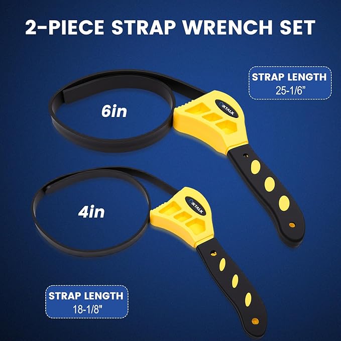 2-Pack Rubber Strap Wrench Set, 4" & 6" Oil Filter Wrench and Jar Opener for Plumbing, Water Filter, Sink Drain & Tub Drain Removal | Non-Slip Adjustable Universal Tool