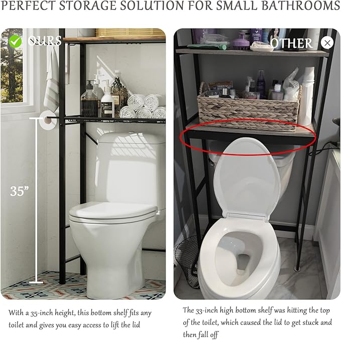 homyfort Over The Toilet Storage Cabinet, 4-Tier Bathroom Shelves Over Toilet, Easy Installation with Drain Basket, X Shape Side Guardrail, Freestanding Toilet Rack for Balcony, Laundry