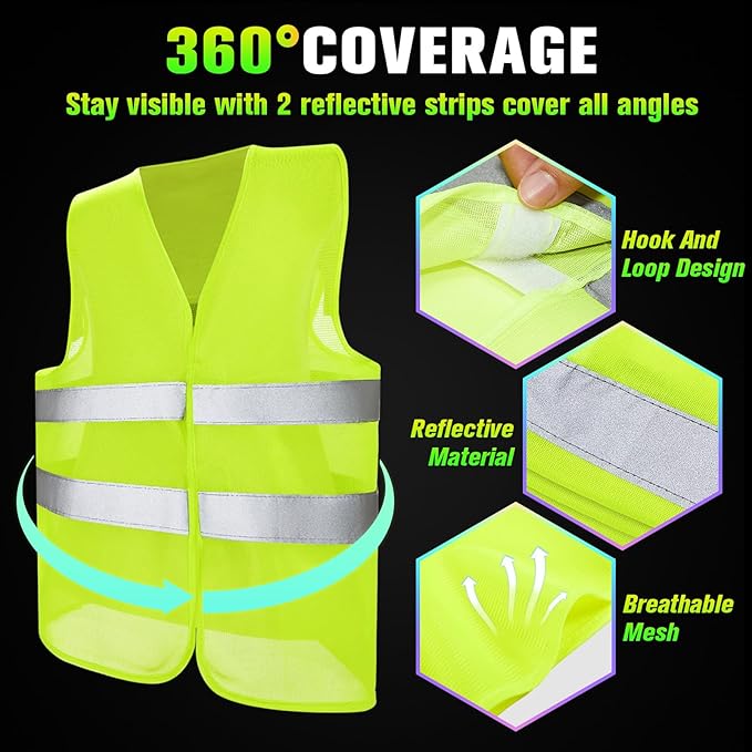 Coume 12/20 Pieces Safety Vests Bulk High Visibility Reflective Vests Mesh for Construction Working with 2 Reflective Strips
