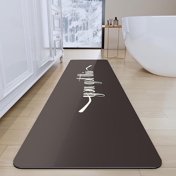 Bath Mat - Super Absorbent Non Slip Quick Dry Thin Rubber Mats for Bathroom Floor, Fit Under Door, Shower Rug for Bathtub, Beige