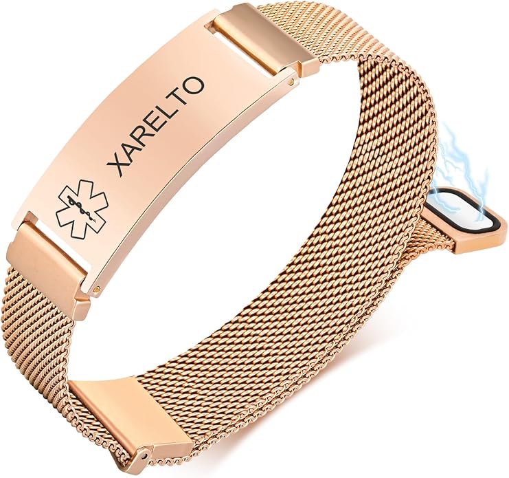VNOX Medical Alert Id Bracelet for Men Women, Custom Engraving Adjustable Stainless Steel Customizable Mesh Emergency Survival Medic Bracelets Wristband Loop Band with Replacement Tag