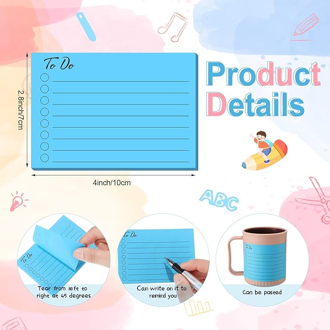 Pajean 9 Pcs/450 Sheet to Do List Sticky Note 3x4 Inch Self Stick Pads with Line Colored Planner Sticky Note Adhesive Memo for Office, Meeting, School, Study, Home Reminder (Fluorescent Color)