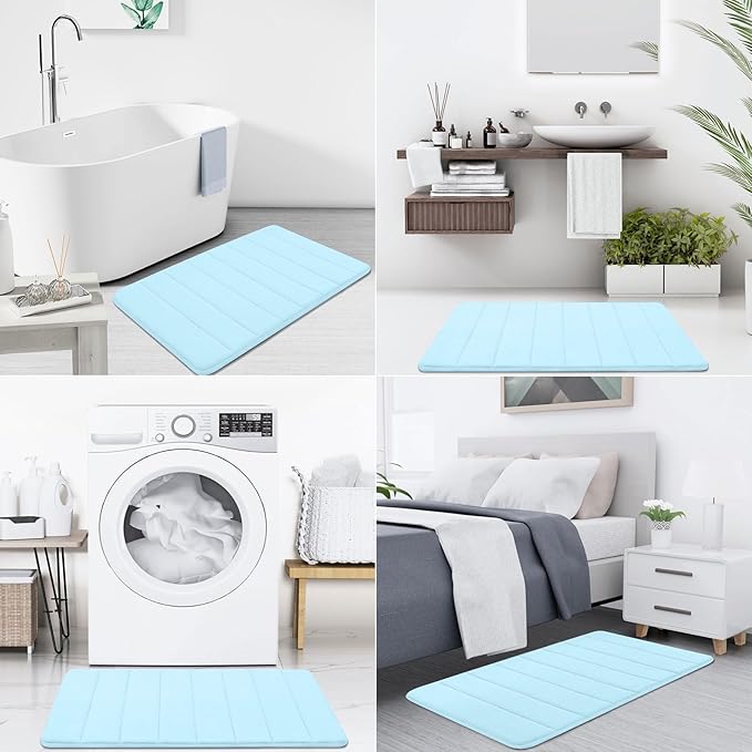 Buganda Memory Foam Bath Mat, 47" x 24", Ultra Soft and Non-Slip Bathroom Rugs, Water Absorbent and Machine Washable Bath Rug Runner for Bathroom, Shower, and Tub, Light Blue