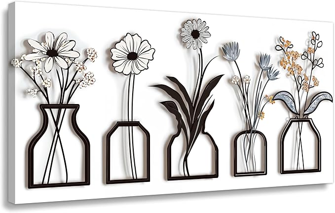 AIXMGSJS Canvas Wall Art Decor Abstract Modern Black and White Wall Art Decoratiions Art Work for Wall Decor Abstract White Flower Wall Art Prints Pictures for Living Room Home Office Decor 20" X 40"