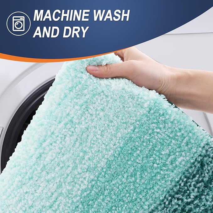 OLANLY Bathroom Rug Set 2 Piece, Soft Absorbent Microfiber Bath Rug Set, Non-Slip, Machine Wash Dry, Plush Shaggy Bath Mats for Bathroom (47"x20"+24"x16", Blackish Green)
