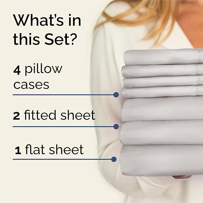 Split King 7 Piece Sheet Set - Cooling & Breathable Bed Sheets - Hotel Luxury Bed Sheets for Women, Men, Kids & Teens - Deep Pockets - Easy Fit - Soft & Wrinkle Free - Split King French Grey Sheets