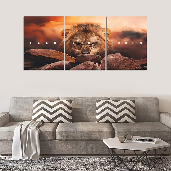 Motivational Wall Art Inspirational Canvas Wall Art Lion Posters Prints Office Wall Decor 3 Pieces Entrepreneur Quotes Picture Paintings Artwork Bedroom Home Decor Decoration(72”Wx36”H)