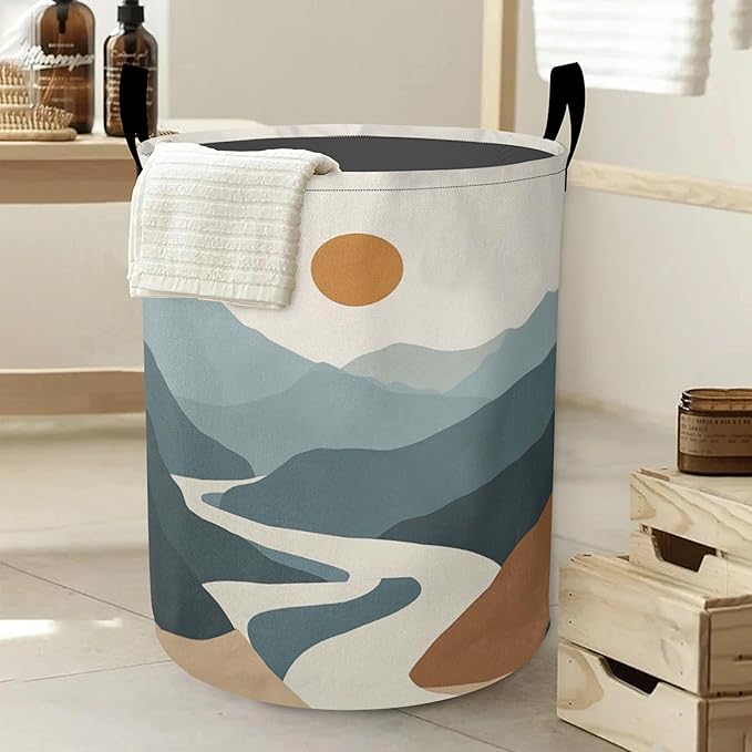 Laundry Basket-Boho Sun Moon Mountains Foldable Waterproof Oxford Cloth Funny Tote Bag Laundry Hamper Clothes Storage Bucket Organizer For Bathroom/Laundry Storage/Bedroom Storage Basket