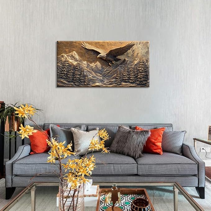 Brown Retro Country Eagle Wall Art for Living Room Canvas Painting Prints Rustic Mountain Sky Vintage Art Deco Modern Artwork Office Bedroom Farmhouse Decor Extra Large