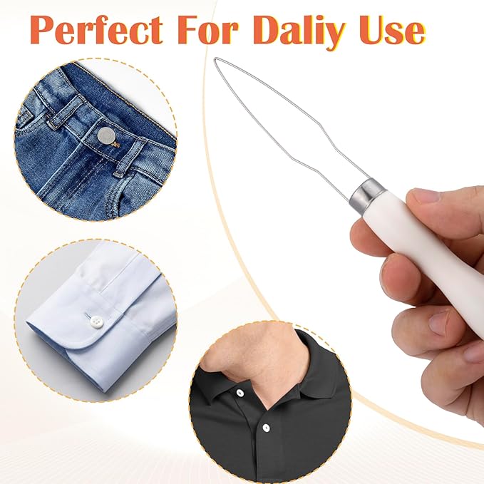 Easy Button Hook, Steel Button Helper Tool for Elderly, Wide Wood Handle Buttons Fastener Device Assist Dressing Aid Tool for Seniors One Hand - 1 Pack, White