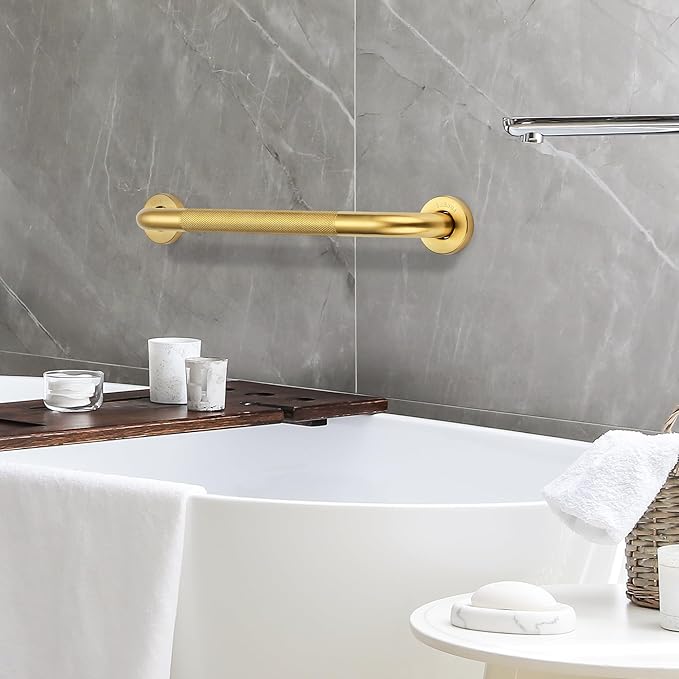 Grab Bars for Shower, 2 Pack 18-Inch Anti Slip Shower Handles for Elderly, Safety Shower Grab Bar, Stainless Steel Handicap Grab Bars for Bathroom,Toilet (Gold, 1" Diameter)