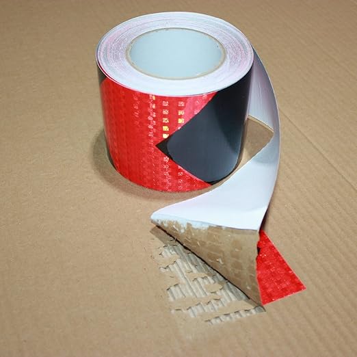 Red Black Reflective Tape 4 inch X 166 feet, Outdoor Waterproof Hazard Conspicuity Warning Industrial Marking Tape