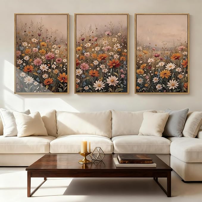 IARTTOP Framed Floral Canvas Wall Art Large 16x24 Inch Colorful Wildflower Art Prints Retro Botanical Landscape Wall Decor for Living Room Bedroom Office