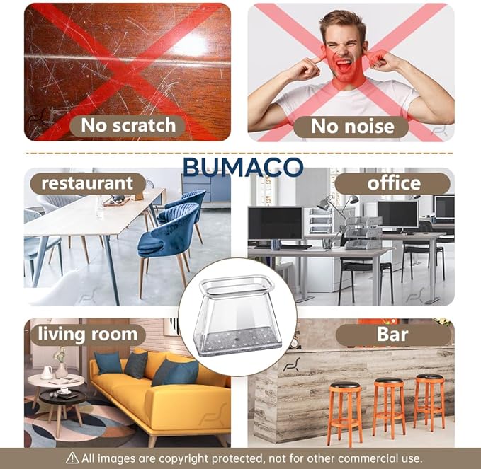 BUMACO Chair Leg Floor Protectors Rectangle Chair Leg Protectors for Hardwood Floors Silicone Pads Covers to Protect Floors(Clear-40 Pcs, Rectangle M Fit (Perimeter: 3-3/4"~4-7/8")