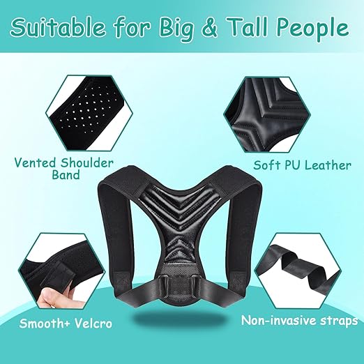 King Mills Plus Size Back Brace, Back Brace Posture Corrector for Women and Men, Ideally Use as Plus Size XL to XXXL Back Straps for Posture, Back Spine Corrector, or Rounded Shoulder Corrector