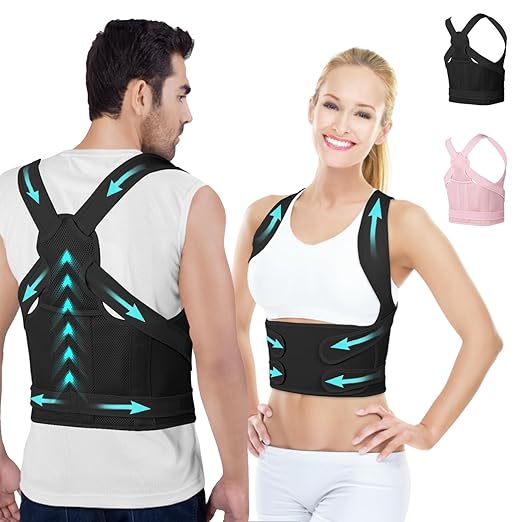 Posture Corrector for Women and Men,4 In 1 Adjustable Full Back Brace,Posture Braces Can Relieve Upper and Lower Back Pain, Shoulder Braces for Hunchback,Scoliosis, Lumbar Spine, Spine(Large Black)