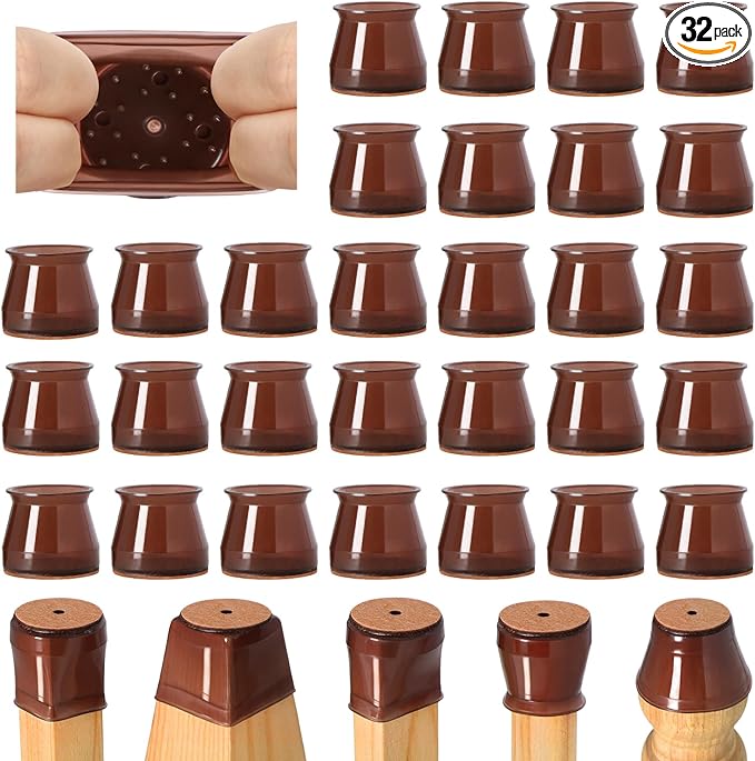 32 Pcs Chair Leg Floor Protectors for Hardwood Floors Silicone Covers to Protect Wood Tile Floors Felt Bottom Furniture Leg Caps Anti-Scratch Reduce Noise (Fit:1.3"-2")