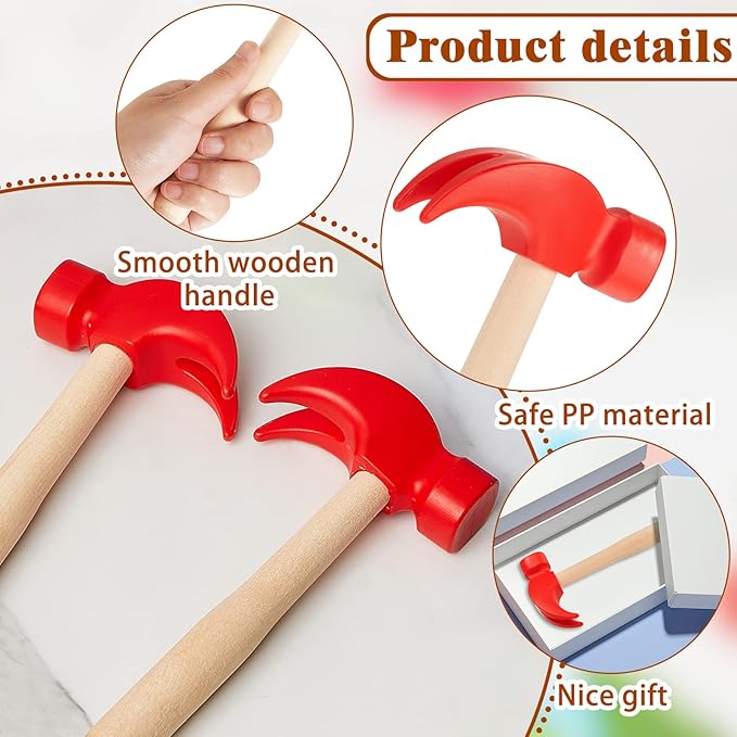 Deekin Toy Hammer Simulation Small Wooden Plastic Maintenance Tools Hammers Educational Toys Party Gift for Teens Girls Boys School Birthday Games Party Supplies(4 Pcs,1 Style Toy Hammer)