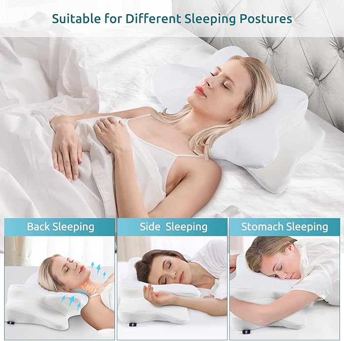 DONAMA Cervical Pillow for Neck and Shoulder,Contour Memory Foam Pillow,Ergonomic Neck Support Pillow for Side Back Stomach Sleepers with Pillowcase-Standard Size