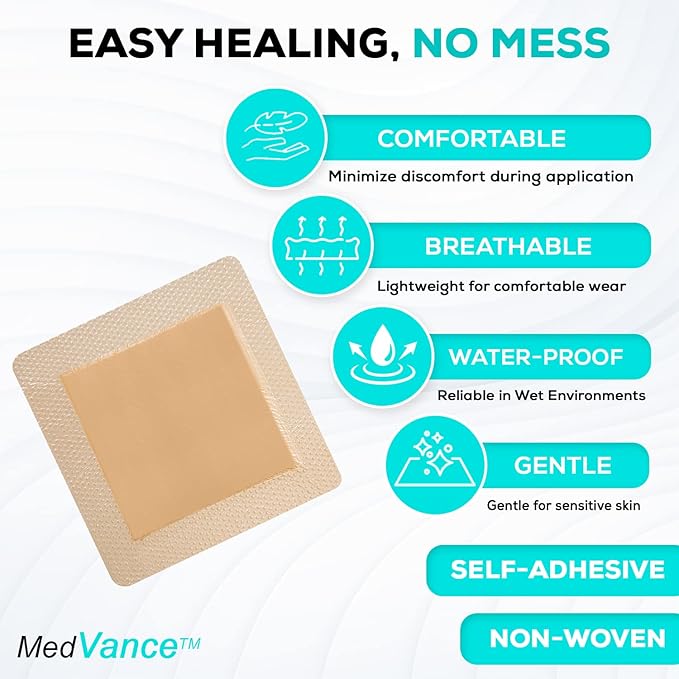 MedVance TM Silicone - Bordered Silicone Adhesive Foam Dressing Size 7"x7" (5"x5" pad), Box of 5 dressings