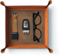 Handmade Leather Catch All Tray and Organizer for Keys, Phones, Jewels, Coins, Square - Medium, Choco Brown