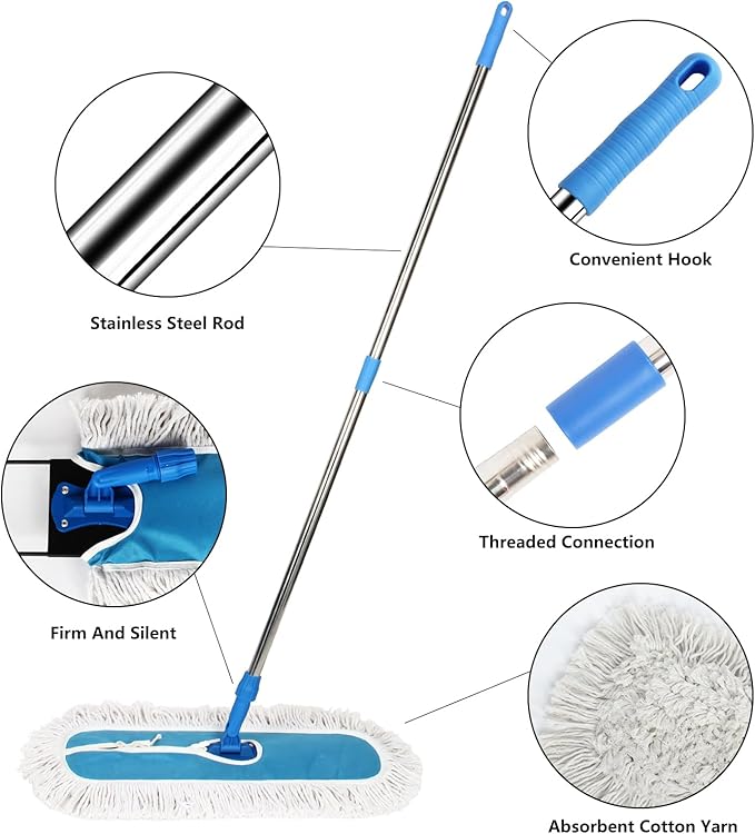 24" Commercial Dust Mop, MEIBEI Dust Floor Mop with Cotton mop Head, Dust Mop for Hardwood Floors with Long Handle, Industrial Dust Mop for Factory, Shopping Mall, Garage, Company, Hotel (24*5 inch)