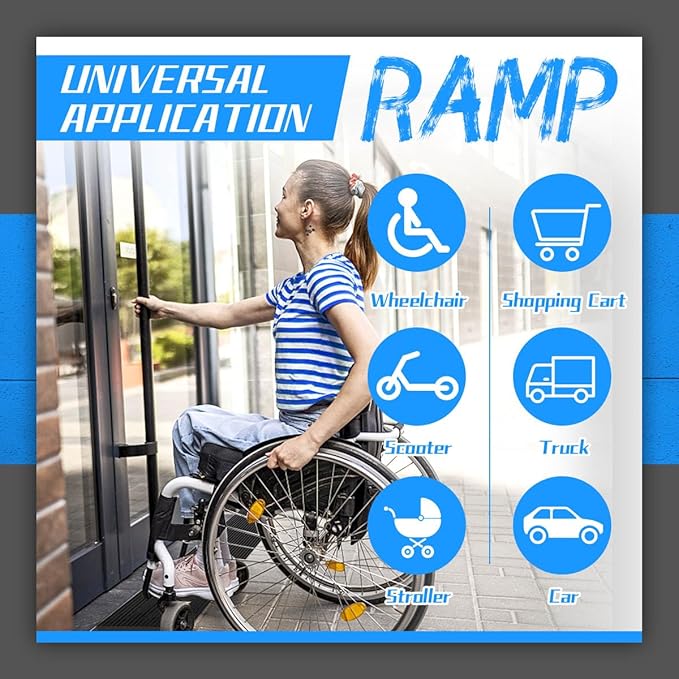 1" Rise Threshold Ramp for Doorways, 2204 LBS Capacity Rubber Threshold Ramp, Non-Slip Driveway Curb Ramps Handicap Ramp for Wheelchair Scooter Stroller, Cuttable and Adjustable Size