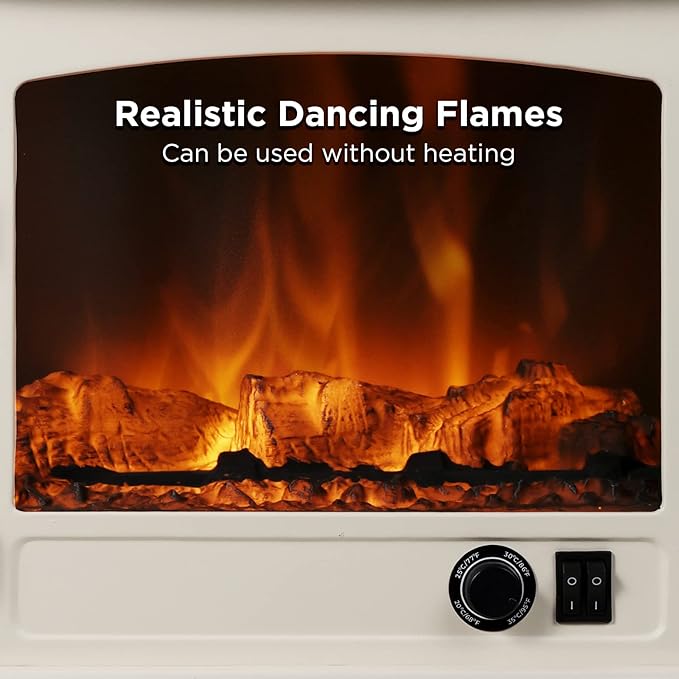 TURBRO Suburbs 20 in. Electric Fireplace Infrared Heater w/Crackling Sound, Freestanding Fireplace Stove w/Realistic Flame Effect, CSA Certified Overheating Protection, Easy to Assemble, 1400W Ivory