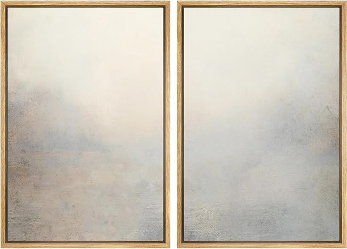 MUDECOR Framed Canvas Print Wall Art Soft Gradient Abstract Misty Landscape Illustrations Modern Art Decorative Bohemian Colorful Chic for Living Room, Bedroom, Office - 24"x36"x2 Natural