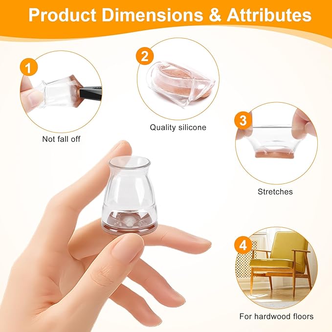 CHUNZEXI 24 Pack Extra Small Chair Leg Floor Protectors for Hardwood Floors, Silicone Felt Covers Pads Caps, Protect Wood Furniture Feet Floors Noise Reduce and Scratch (Universal X-Small & Clear)