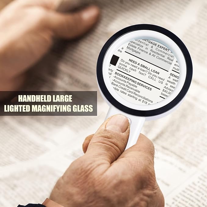 Magnifying Glass with Light, 30X Handheld Magnifying Glass, 12 LED Illuminated Lighted Magnifier for Low Vision Seniors Reading, Macular Degeneration, Soldering, Inspection, Coins, Jewelry, Exploring