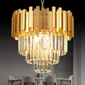 3-Tier 15.8" Crystal Gold Chandelier Modern Crystal Pendant Chandeliers 5 Lights Round Hanging Lighting for Dinning Room Kitchen Island Bedroom Living Room Foyer Entryway, E12
