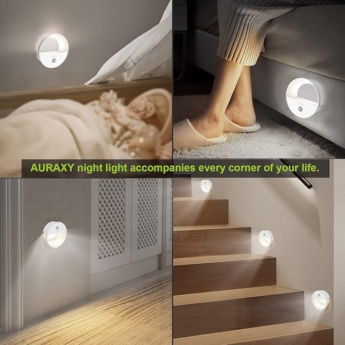 Rechargeable Motion Sensor Night Light, Battery Night Lights LED Cool White Magnetic Stick-on Motion Sensored Hallway Light, with Dusk to Dawn Sensor for Stair, Wall, Bedroom, Bathroom(6 Pack)