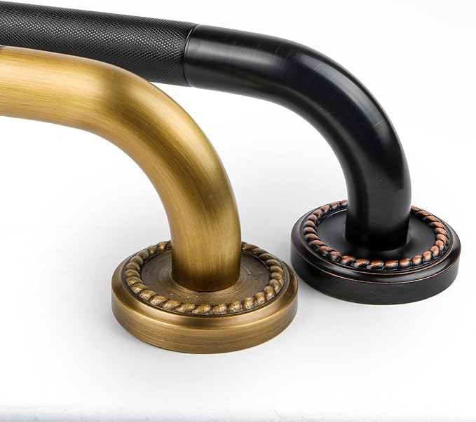 20 Inch Bronze Shower Grab Bar Gold, Munzong Antique Brass Bathroom Grab Bar w/Anti-Slip Knurled Grip, Bathroom Balance Bar, Safety Bath Handrail Support, Handicap Injury Elderly Senior Assist Handle